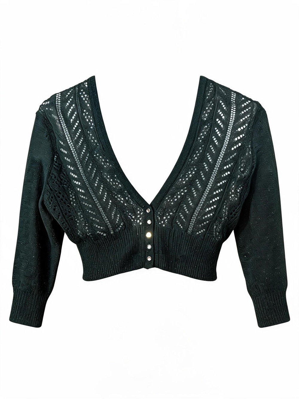 Express Dark Green Button-Front Cropped V-Neck Cardigan - Picture 4 of 8